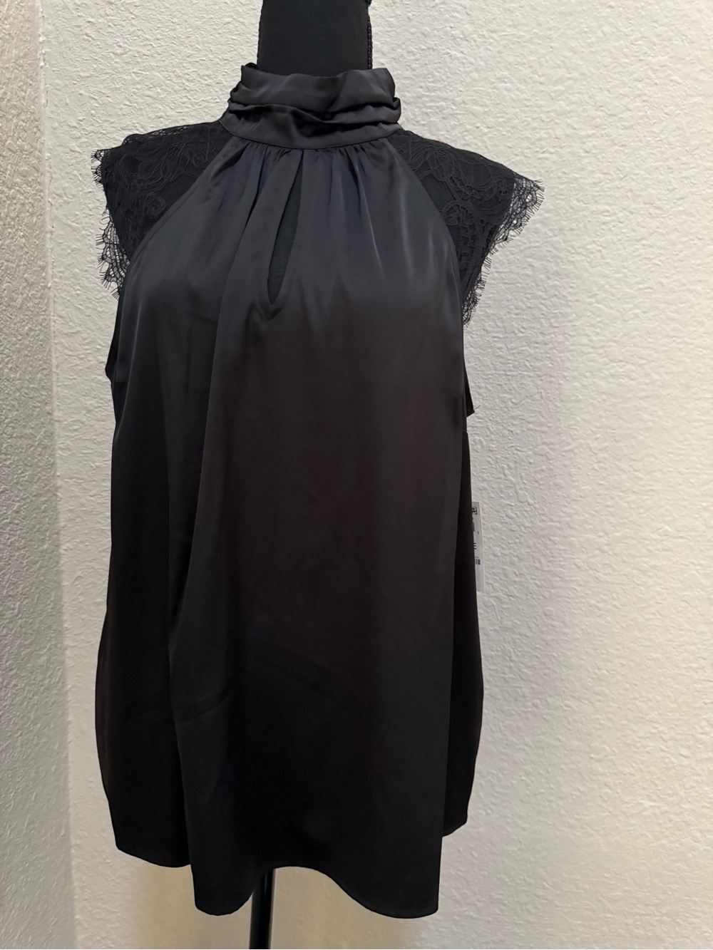 INC International Concepts Black Lace-Trim Mock Neck Top
